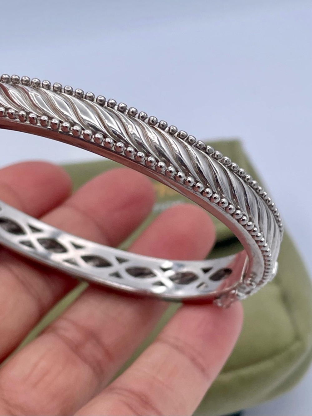 Judith Ripka Sterling Silver 925 Hinged Bangle Twisted Cable Oval Bracelet 34.1g - Picture 3 of 12